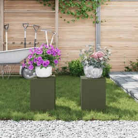 vidaXL Εξωτερικές Βάσεις Φυτών Στήλη 2 τμχ Ελιά 24x24x35 εκ Ατσάλι
