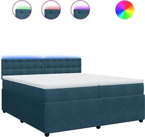 vidaXL Κρεβάτι Boxspring με Στρώμα Μπλε 200x200 εκ. Βελούδινο