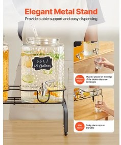 VEVOR Drink Dispenser 5.5L Beverage Dispenser for Parties Glass with Stand 2PCS