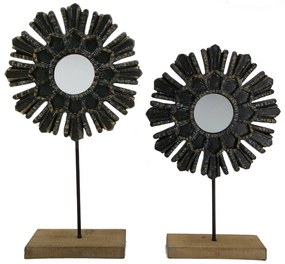 Artekko Carlos Διακοσμητικό Επιτραπέζιο με Καθρέπτη Μέταλλο Ξύλο Μαύρο (32x12x58)cm Σετ/2 Artekko SA80179-DS