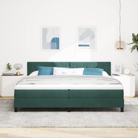 vidaXL Κρεβάτι Box Spring με Στρώμα Σκούρο Πράσινο 200x200 εκ Βελούδο