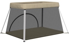 vidaXL Παρκοκρέβατο Βρεφικό Taupe από Λινό Ύφασμα με Στρώμα