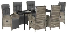 vidaXL Σέτ φαγητού για κήπο με μαξιλάρι 7 pcs Γκρι Πολυ ράταν