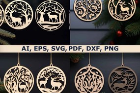 Σετ των 3 Intra απο ξύλο plywood 3mm-4mm πάχος με κομμένα χριστουγεννιάτικα στολίδια Δίασταση 8x8 cm INTRAFABR-79143388