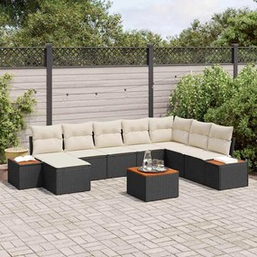 vidaXL Σετ Καναπέ Κήπου με μαξιλάρι 9 pcs Μαύρο Πολυ ράταν
