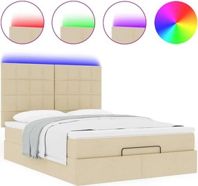 vidaXL Οθωμανικό κρεβάτι με στρώμα &amp; LEDs Cream 140x200 cm Ύφασμα