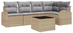 vidaXL Σετ Καναπέ Κήπου με μαξιλάρι 6 pcs Μπεζ Πολυ ράταν