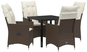 vidaXL Σέτ φαγητού για κήπο με μαξιλάρι 5 pcs Καφέ Πολυ ράταν