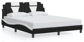 Πλαίσιο Κρεβατιού με LED Μαύρο/Λευκό 160x200εκ. Συνθετικό Δέρμα - Μαύρο