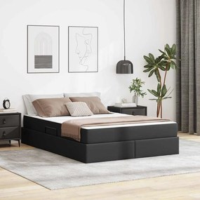 vidaXL Κρεβάτι με αποθηκευτικό χώρο και στρώμα 2 pcs Μαύρο Δέρμα