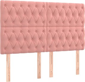 vidaXL Κρεβάτι Boxspring με Στρώμα &amp; LED Ροζ 140x200 εκ. Βελούδινο