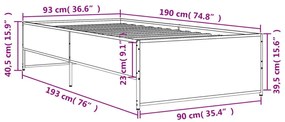 Πλαίσιο Κρεβατιού Καπνιστή Δρυς 90 x 190εκ. Επεξ.Ξύλο &amp; Μέταλλο - Καφέ