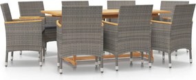 vidaXL Σετ Τραπεζαρίας Κήπου 9 Τεμαχίων Γκρι με Μαξιλάρια