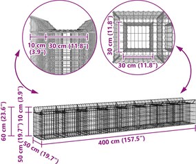 vidaXL Ανασηκωμένο κρεβάτι gabion 2 pcs Ασημί