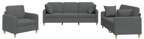 vidaXL Σετ Σαλονιού 3 Τεμαχίων Σκ. Γκρι Υφασμάτινο με Μαξιλάρια