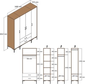 Τετραφυλλη Ντουλαπα Καρυδι/Ανθρακι SOLANO 47.5x120x201.4