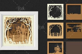 Σετ των 3 Intra απο ξύλο plywood 3mm-4mm πάχος 3d Layered of Halloween Castle Δίασταση 15x15 cm INTRAFABR-39359112