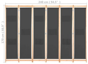 Διαχωριστικό Δωματίου με 6 Πάνελ Γκρι 240x170x4 εκ. Υφασμάτινο - Γκρι
