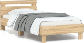 vidaXL Πλαίσιο Κρεβατιού με Κεφαλάρι/LED Sonoma δρυς 90x200 εκ.