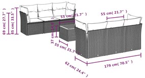 vidaXL Καναπές Σετ 7 Τεμαχίων Μαύρο Συνθετικό Ρατάν με Μαξιλάρια