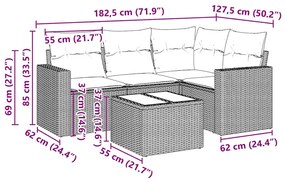 vidaXL Σετ Καναπέ Κήπου 5 Τεμαχίων Μαύρο Συνθετικό Ρατάν με Μαξιλάρια