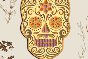 Σετ των 2 Intra απο ξύλο plywood  Χρώμα wenge 3mm-4mm πάχος - Floral Skull πολυστρωματικό πάνελ τοίχου Δίασταση 2x12 cm INTRAFABR-82901987