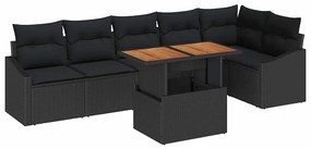 vidaXL Σετ καναπέ κήπου 7 τεμαχίων  με μαξιλάρια από μαύρο πολυ rattan