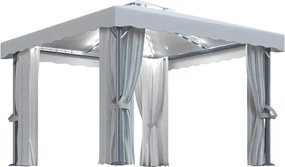 vidaXL Κιόσκι με Κουρτίνα και Φωτάκια LED Λευκό Κρεμ 3 x 3 μ.