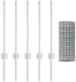 vidaXL Euro Fence με 5 Υποστηρίγματα Ασήμι 0,6x10 μ Ατσάλι