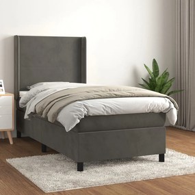 Κρεβάτι Boxspring με Στρώμα Σκούρο Γκρι 80x200 εκ. Βελούδινο