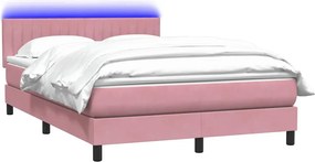 vidaXL Κρεβάτι Boxspring με Στρώμα &amp; LED ροζ 160x220 cm Βελούδινο