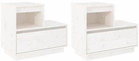 vidaXL Κομοδίνα 2 τεμ. Λευκά 60 x 34 x 51 εκ. από Μασίφ Ξύλο Πεύκου