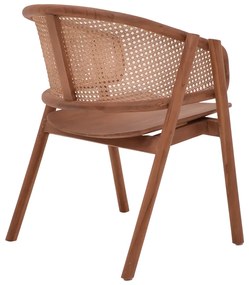 Πολυθρόνα Anlene σκελετός teak ξύλο σε καρυδί απόχρωση με φυσικό rattan 62x54x82εκ