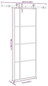 Συρόμενη Πόρτα με Μηχανισμό 76x205 εκ. Γυαλί ESG &amp; Αλουμίνιο - Μαύρο