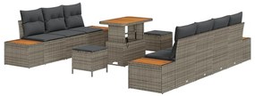 vidaXL Σετ Καναπέ Κήπου με μαξιλάρι 10 pcs Γκρι Πολυ ράταν