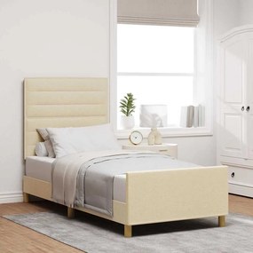 vidaXL Σκελετός Κρεβατιού με κεφαλάρι Κρεμ 100 x 200 cm ύφασμα
