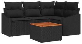 vidaXL Σετ Καναπέ Κήπου με μαξιλάρι 5 pcs Μαύρο Πολυ ράταν