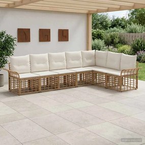 vidaXL Σειρά Καναπέ Εξωτερικού 7 pcs Φυσικό και Κρέμα Λευκό