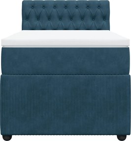vidaXL Κρεβάτι Boxspring με Στρώμα Μπλε 90x190 εκ. Βελούδινο