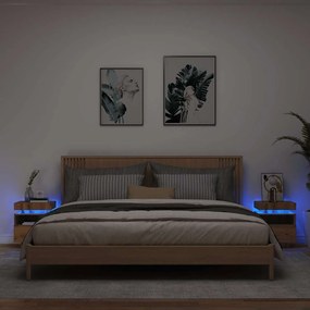 vidaXL Κομοδίνα με φώτα LED 2 τεμ Artisan Oak 40x39x48,5 cm