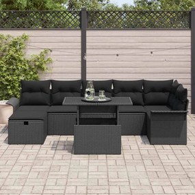 vidaXL Σετ Καναπέ Κήπου με μαξιλάρι 8 pcs Μαύρο Πολυ ράταν
