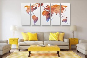 Εικόνα 5 μερών πολυγωνικός χάρτης του κόσμου σε αποχρώσεις του πορτοκαλί