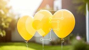 Intra Συλλεκτικό Ξύλινο Παζλ Plywood 4mm - Τρία κίτρινα μπαλόνια δεμένα μαζί Σε Ξύλινο Κουτί - Διαστάσεις Puzzle: 10x10 cm – 25 κομμάτια