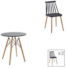 Σετ Τραπεζαρίας Julita - Aurora I 3 τεμ σε Μαύρο - Φυσικό Φ60x73εκ. 60x60x73 εκ.