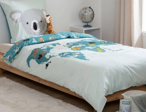 Σετ Μονή Παπλωματοθήκη &amp; Μαξιλαροθήκη World Map Atmosphera 2 όψεων, από βαμβάκι 57TC, με διαστάσεις 140x200cm