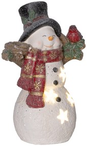 Χριστουγεννιάτικη διακόσμηση HOMCOM, χιονάνθρωπος με πουλί, 4 θερμά λευκά LED, λειτουργία με μπαταρία, 25 x 15,5 x 38 cm