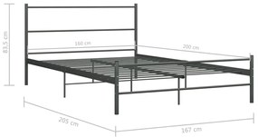 Πλαίσιο Κρεβατιού Γκρι 160 x 200 εκ. Μεταλλικό - Γκρι