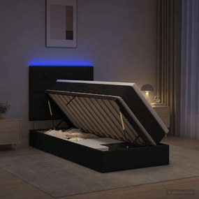 vidaXL LED Κρεβάτι αποθήκευσης με στρώμα Μαύρο 90 x 190 cm Ύφασμα