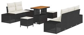 vidaXL Σετ Καναπέ Κήπου με μαξιλάρι 8 pcs Μαύρο Πολυ ράταν