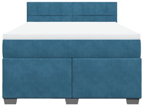 vidaXL Κρεβάτι Boxspring με Στρώμα Σκούρο Μπλε 140x190 εκ. Βελούδινο